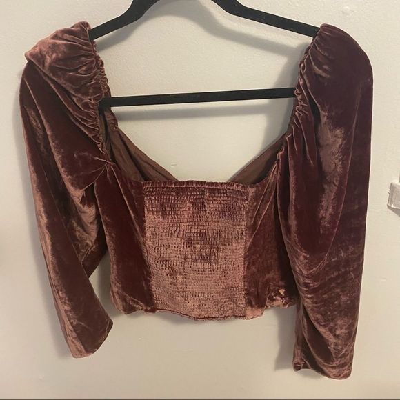 ARITZIA Wilfred Novella Long-sleeve Velvet Velour Blouse Truffle Brown ~ sz 4 47 - Picture 3 of 9